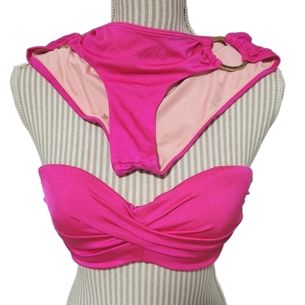 Vintage Victoria's Secret fuschia pink Bandeau hipster bikini set - Picture 3 of 11